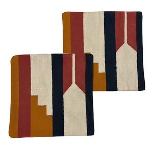 West Elm Pillow Covers "Alta" South Western Cotton 18" Square Pair Set Kilim